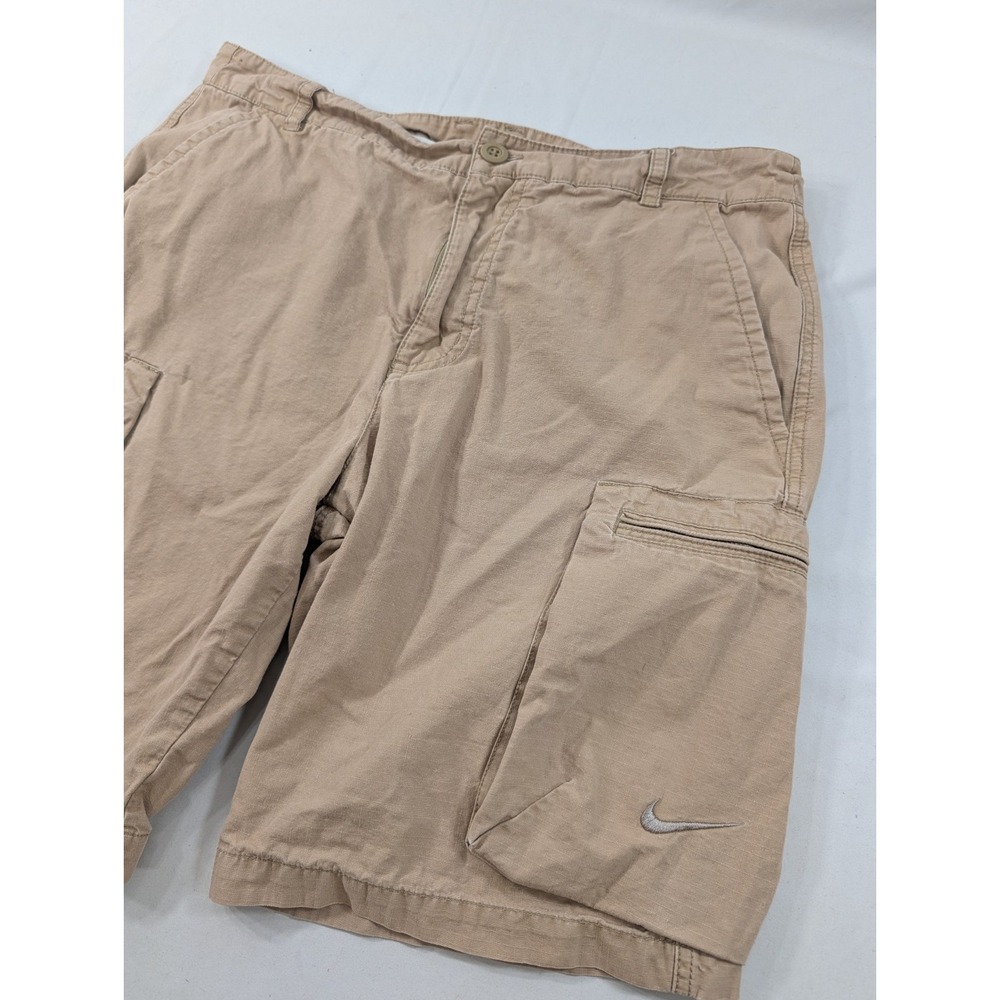 Nike Cargo Shorts Mens 34 Beige Canvas Flat Front Cargo Pockets Rip Stop